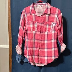Maurices Pink Plaid Button-Up Blouse